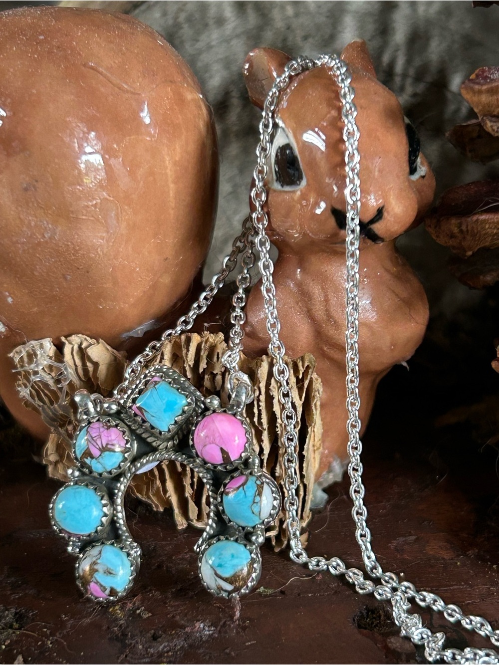 925 Sterling cotton candy turquoise really special Naja necklace